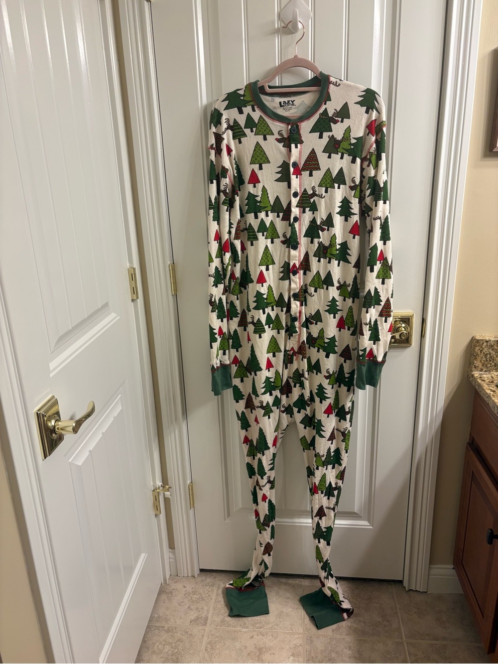 Lazy One FlapJacks One-piece Union Suit Pajamas No Peeking Christmas Sz XL